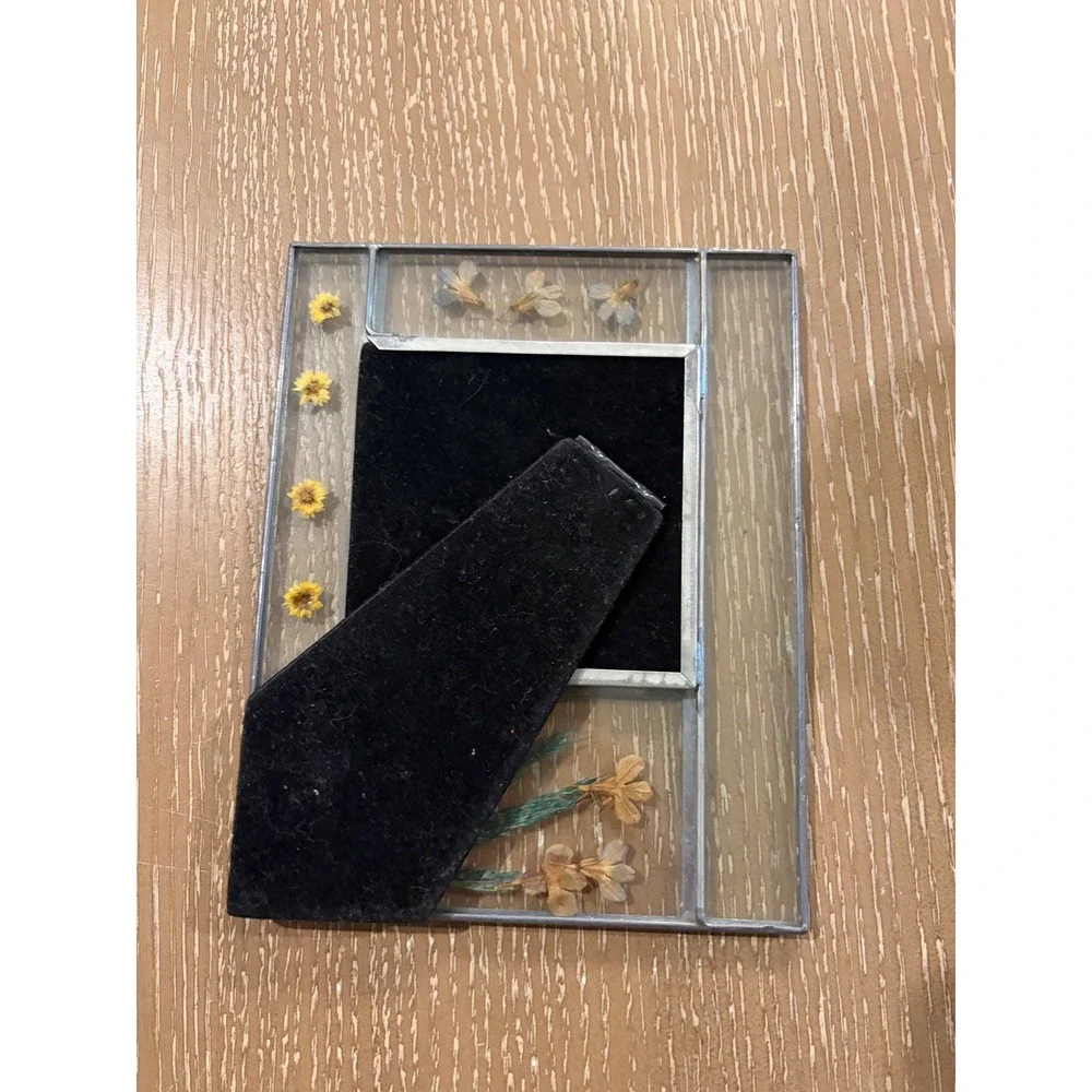 Vintage CARR Pressed Dried Flower Glass Picture Frame 3.5x3.5 Floral Decor